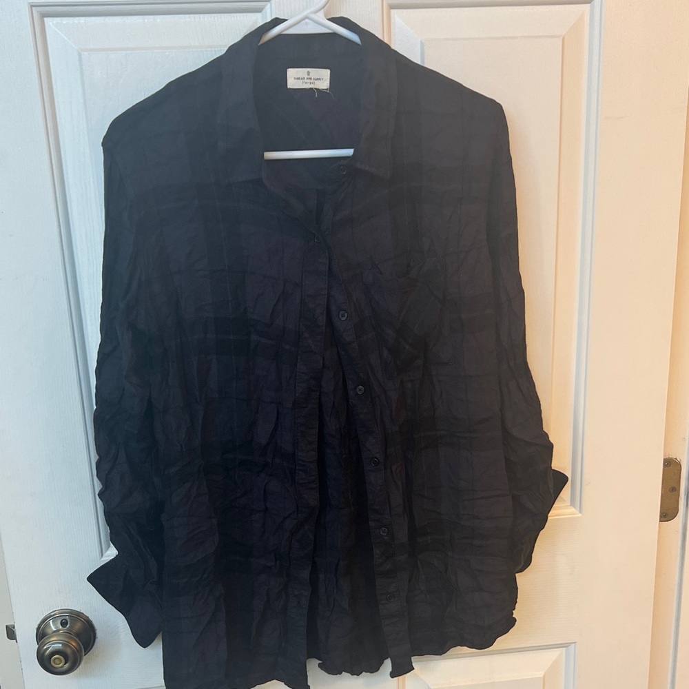 Thread & Supply Black Button-Down Lightweight Blouse